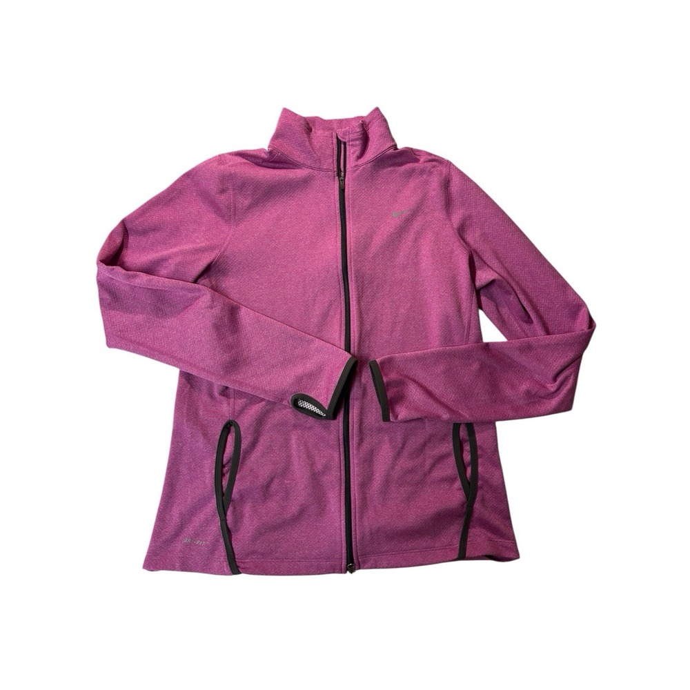 Nike Dri-Fit Women's L Pink Fleece Zip-Up Jacket Running‎ Thumb Holes